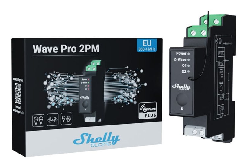 Shelly Wave Pro 2PM 2-kanałowy przekaźnik na szynę DIN z pomiarem ...